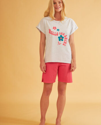 Γυναικεία Πιτζάμα cotton/modal Κοντομάνικη Sunshine – Grey/Pomegranate 206816