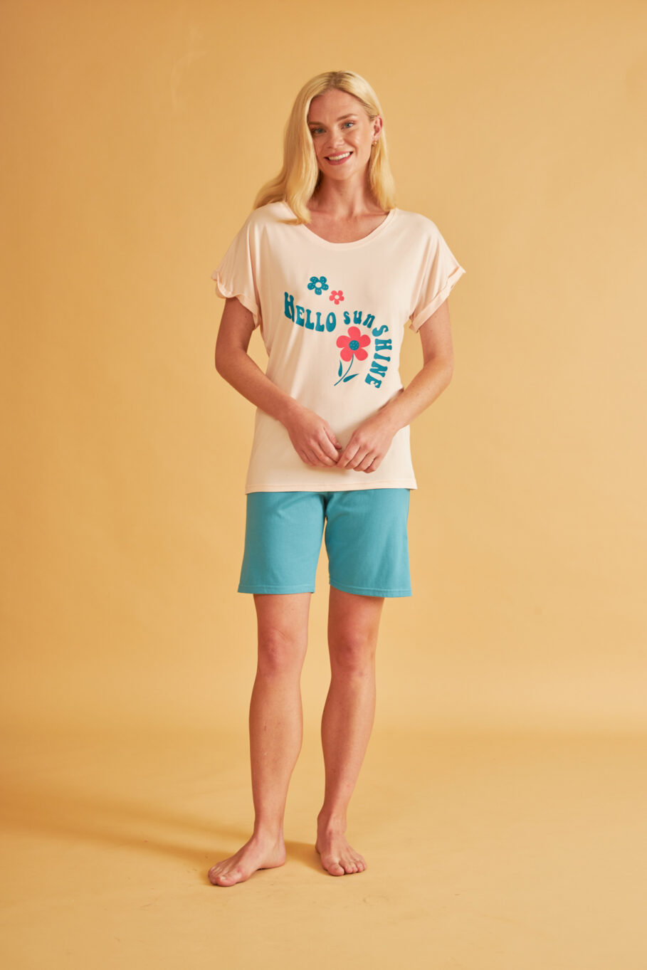 Women's Short-Sleeve Pajama Sunshine – Butter/Petrol 206816