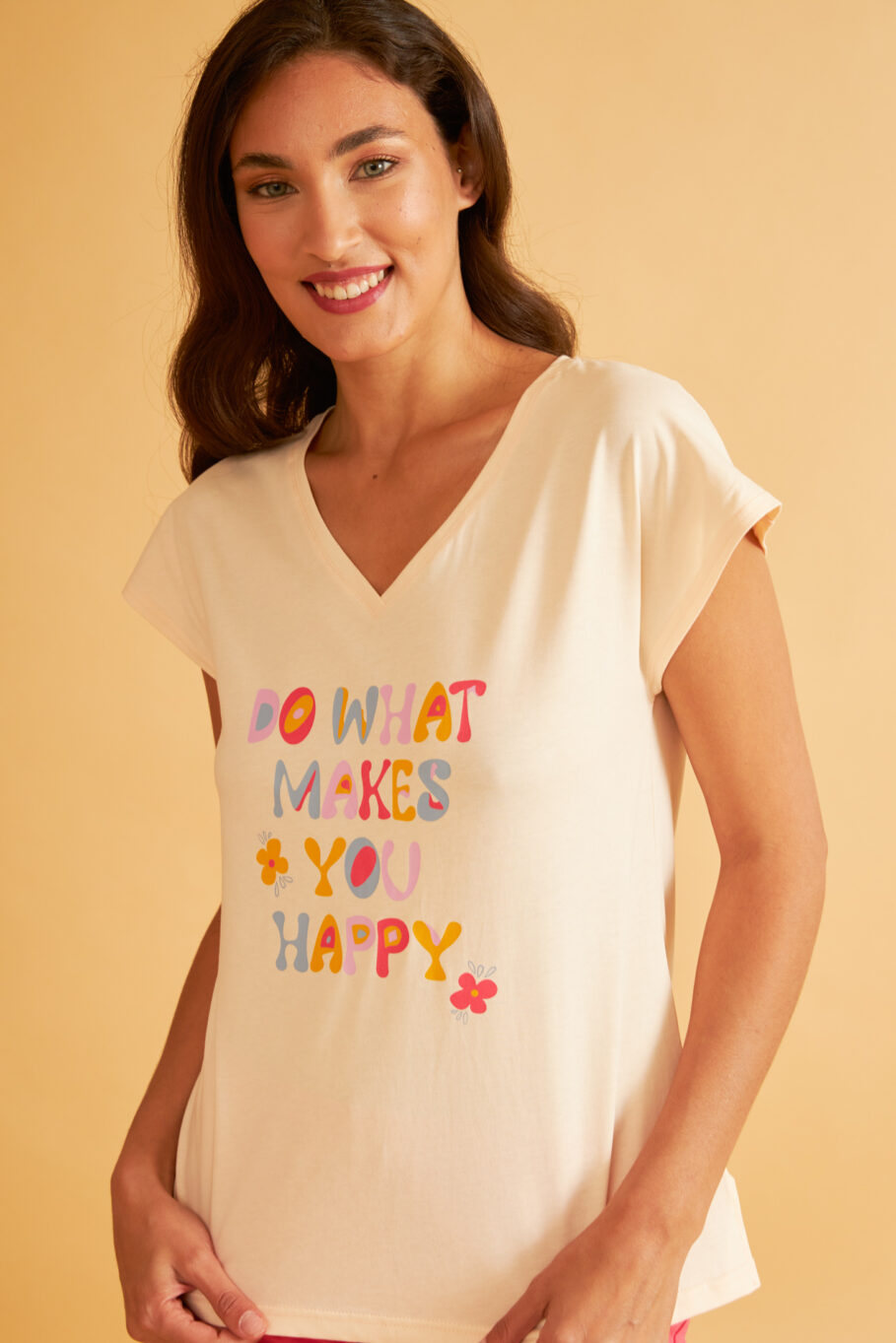 Women's Pajamas Short Sleeve Happy - Butter/Pomegranate 206818