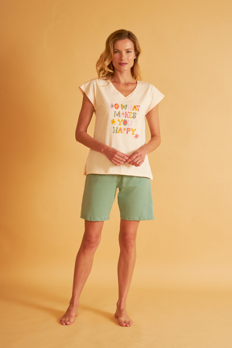 Women's Pajamas Short Sleeve Happy - Butter/Olive 206818