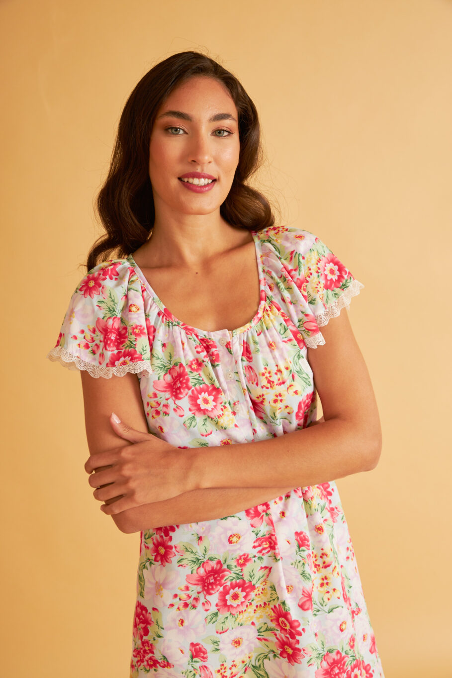 Floral Short-Sleeve Nightdress with Buttons 306806