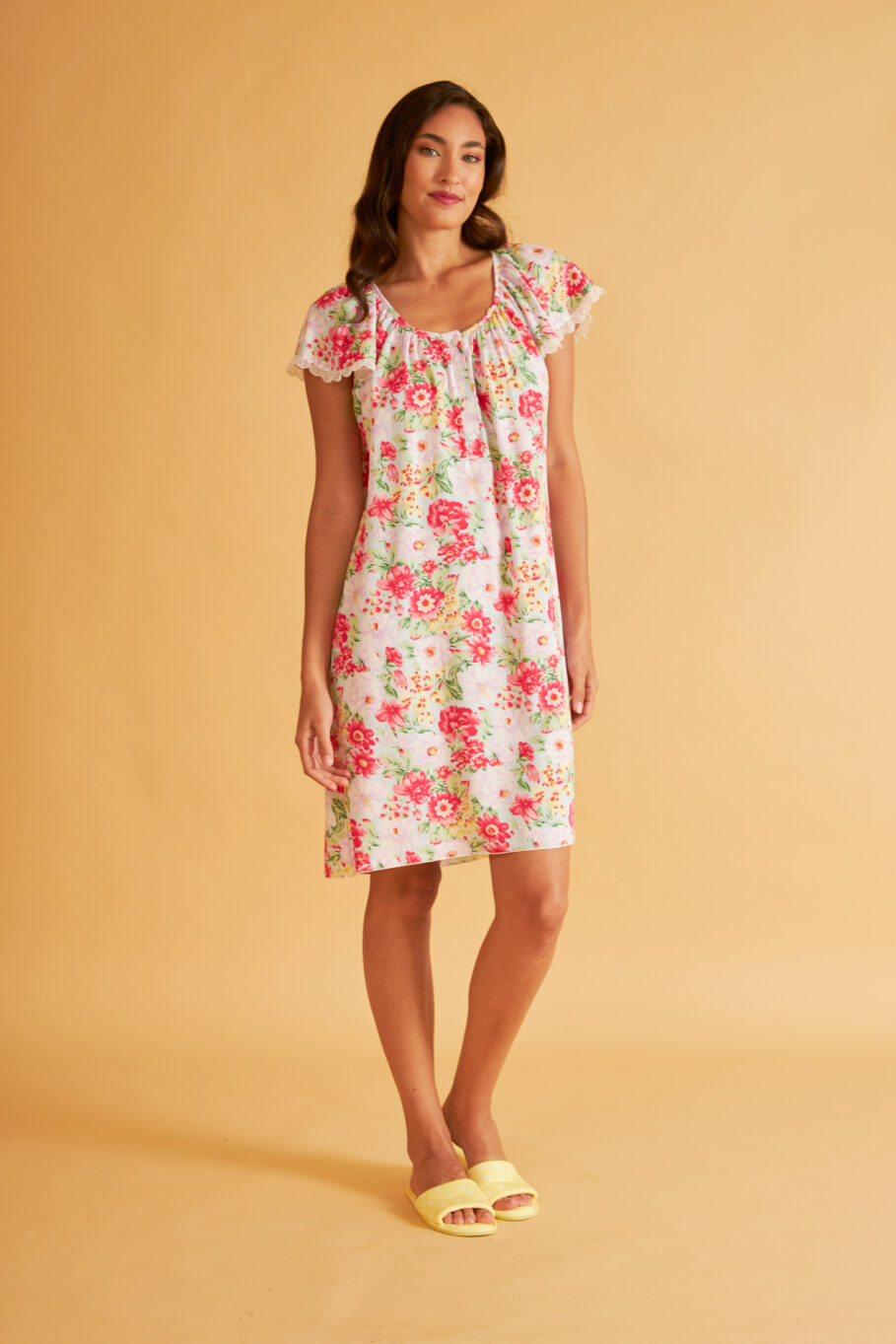 Floral Short-Sleeve Nightdress with Buttons 306806