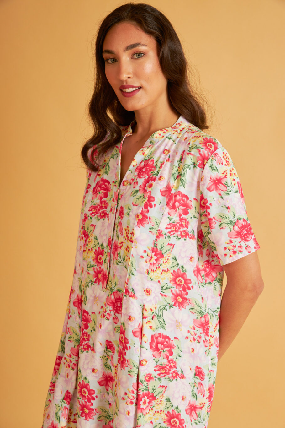 Floral Short-Sleeve Nightdress with Buttons 306809