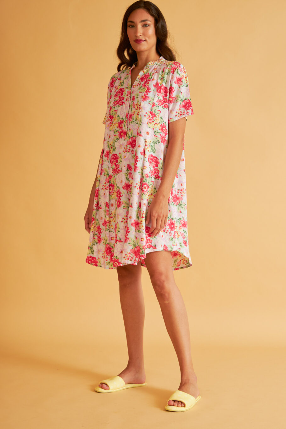 Floral Short-Sleeve Nightdress with Buttons 306809