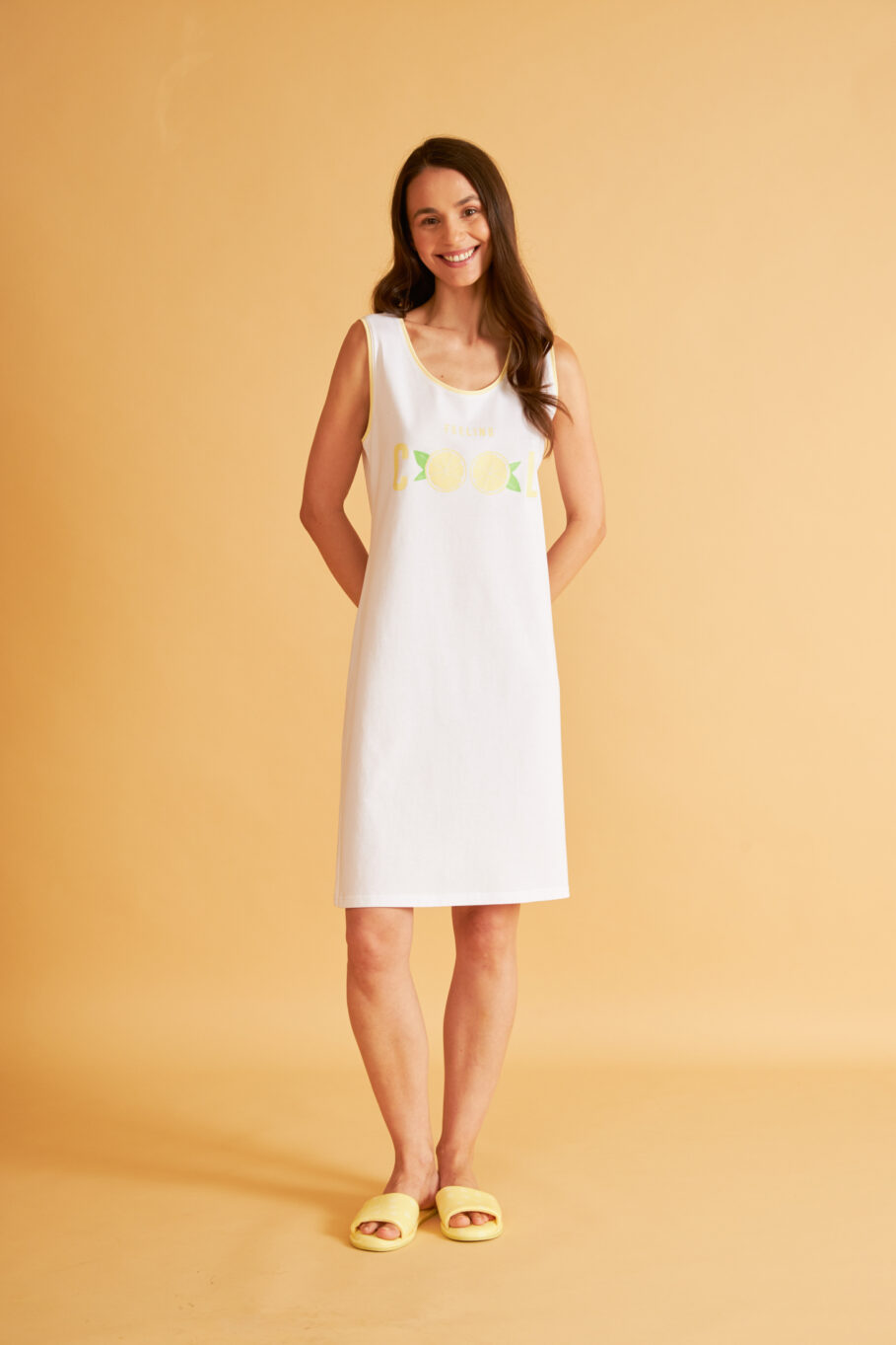 Monochrome Sleeveless Nightdress Lemons - Off White 306831<br>