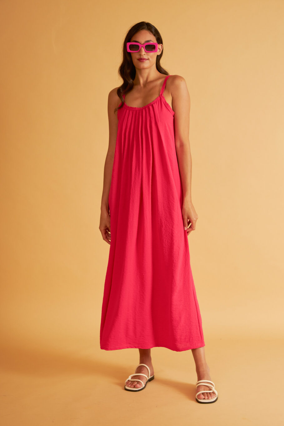 Solid Color Polyester Spaghetti Strap Maxi Dress - Fuchsia 506604<br>