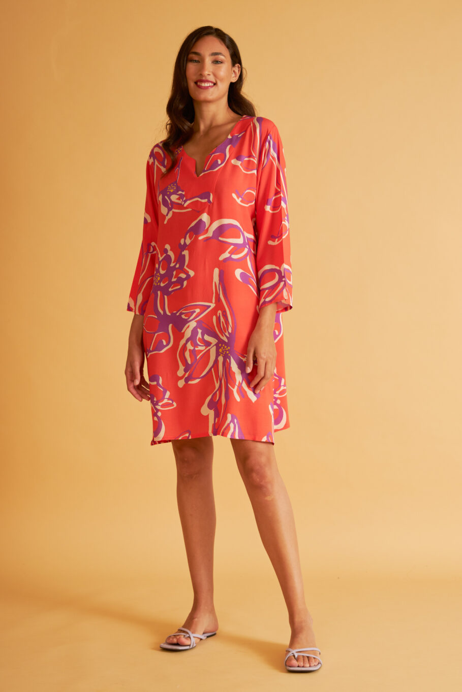 Printed Viscose Mini Dress with 3/4 Sleeves - 506609<br><br>