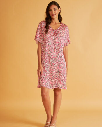 Satin Short Dress with 3/4 Sleeves and Tie - 506615<br><br>