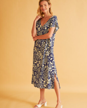 Midi Printed Viscose Dress with Dolman Sleeves - 506642<br>
