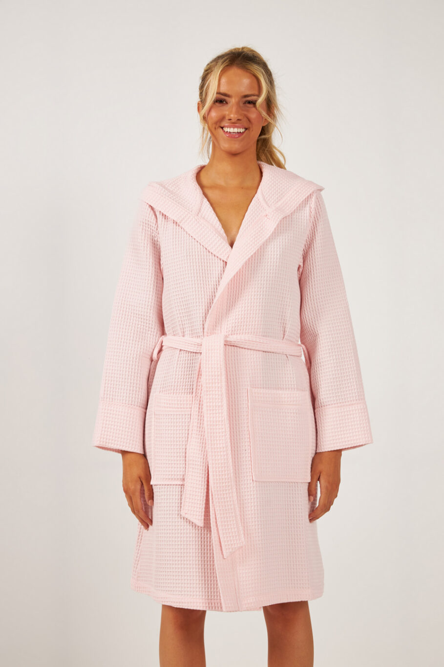 Women's Solid Color Waffle Robe - Pink 404707