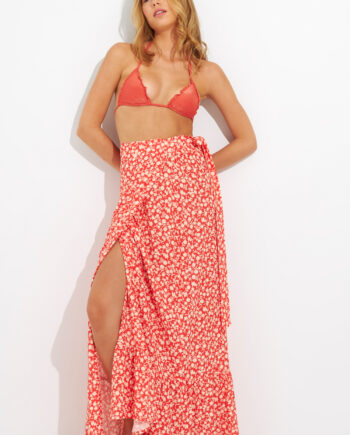 Printed viscose skirt with ruffles - 502616