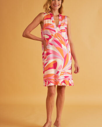 Printed Polyester/Elastane Short Sleeveless Dress with Ruffles - 506624<br><br>