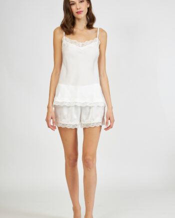 Solid Color Satin Baby Doll with Lace - Off White 606505