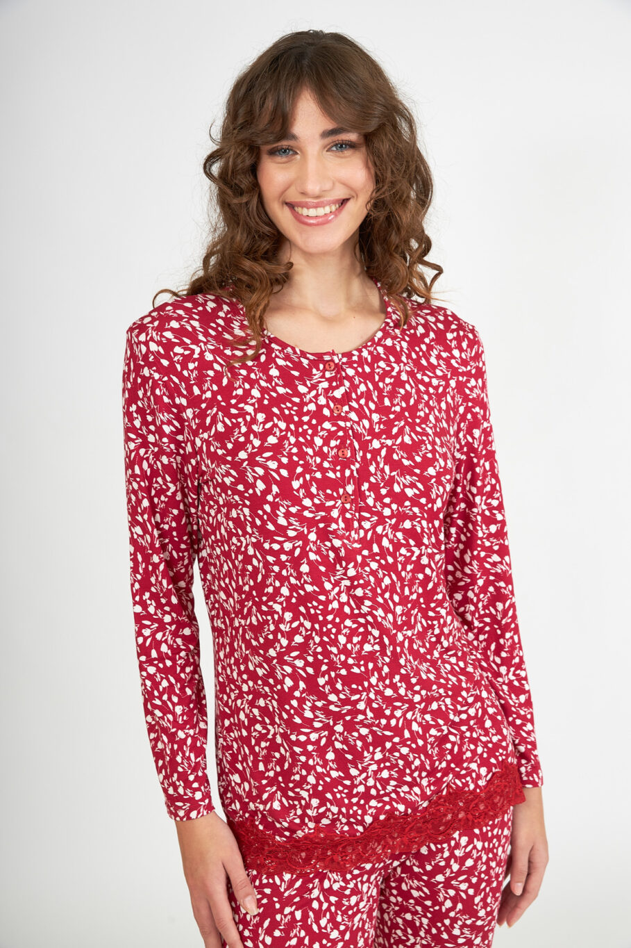 Women's Pajamas micro modal Printed with buttons and lace