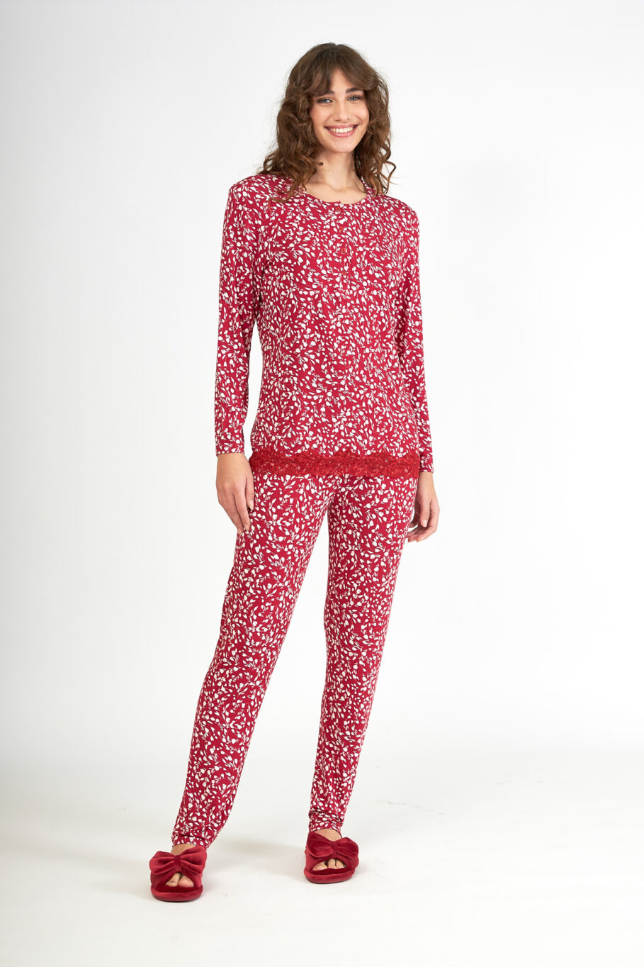 Women's Pajamas micro modal Printed with buttons and lace