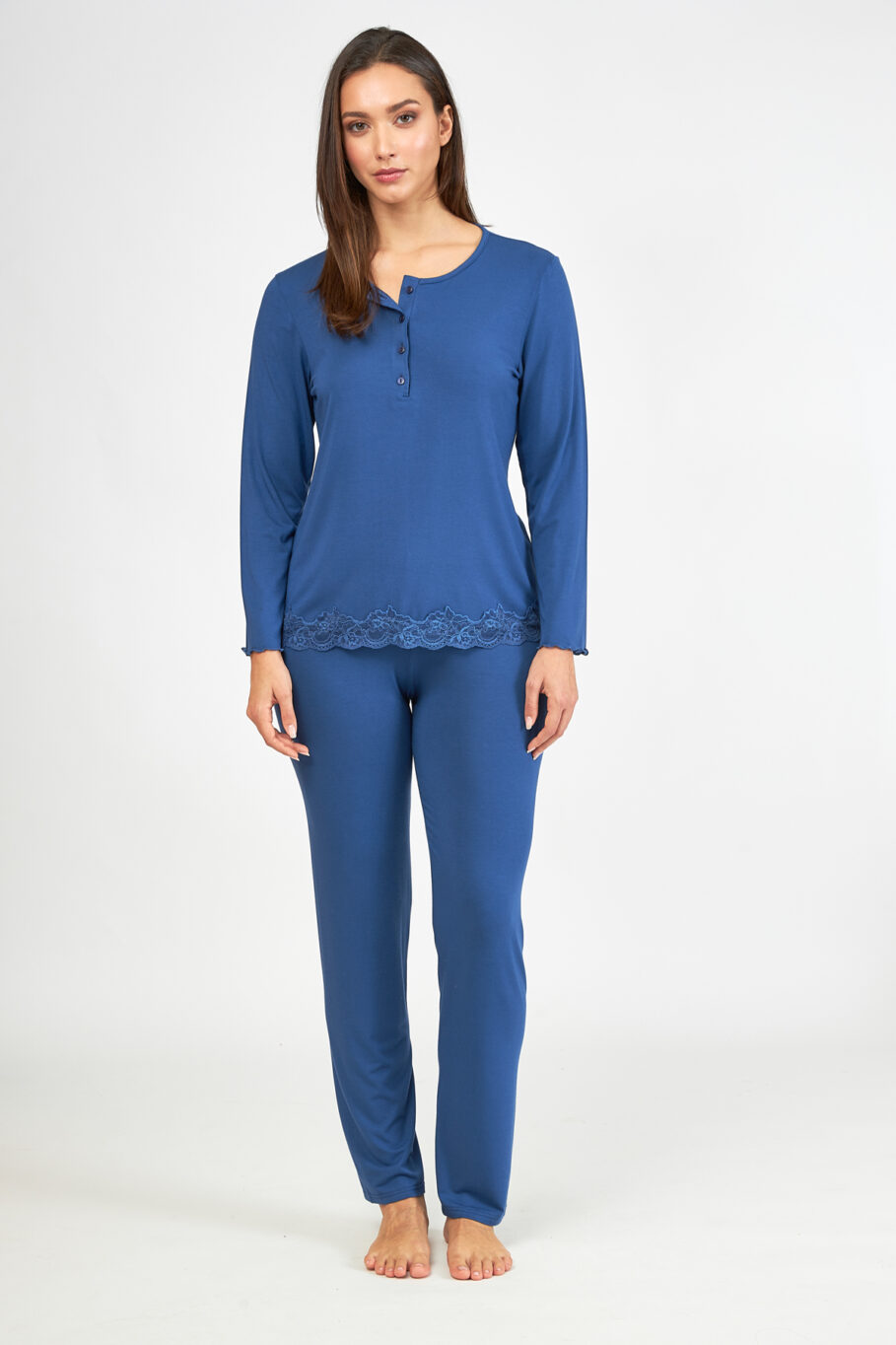 Women's Pajamas micro modal Monochrome with buttons and lace - Blue