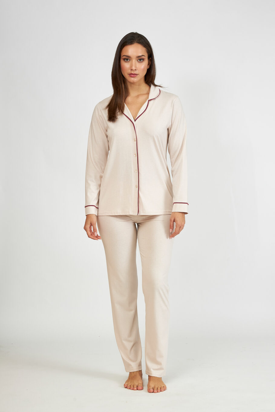 Women's Pajamas Cotton modal jacket Solid color - Sand