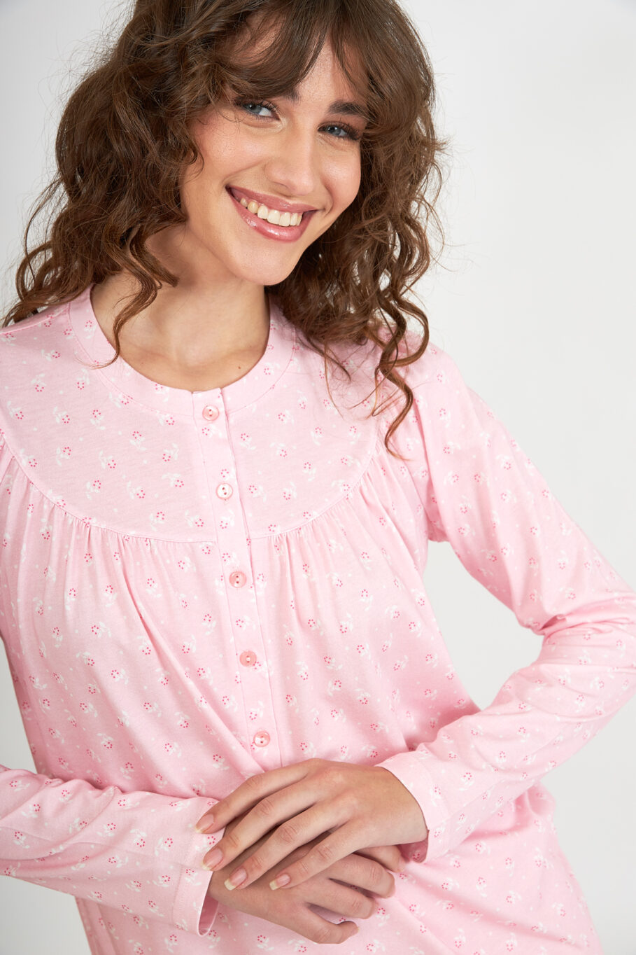 Women's Classic Printed Pajamas with Buttons - Pink