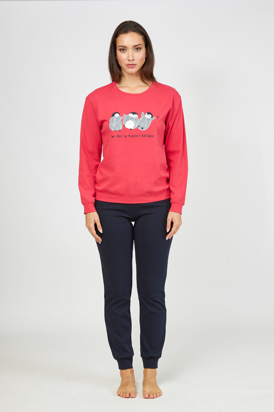 Women's Pajamas cotton Penguins - Red/Blue 107931