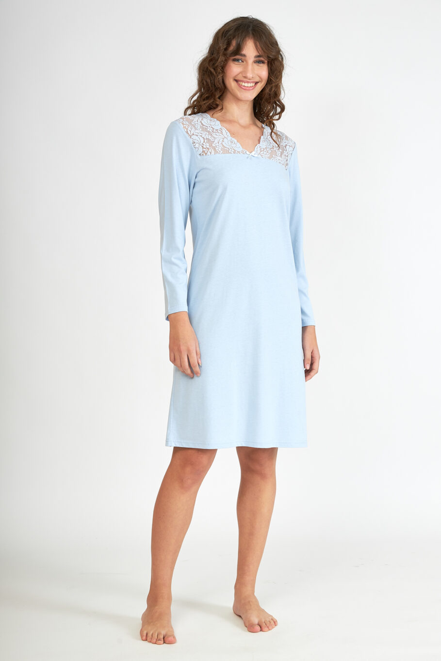 Cotton modal nightgown Solid color with lace – Ciel