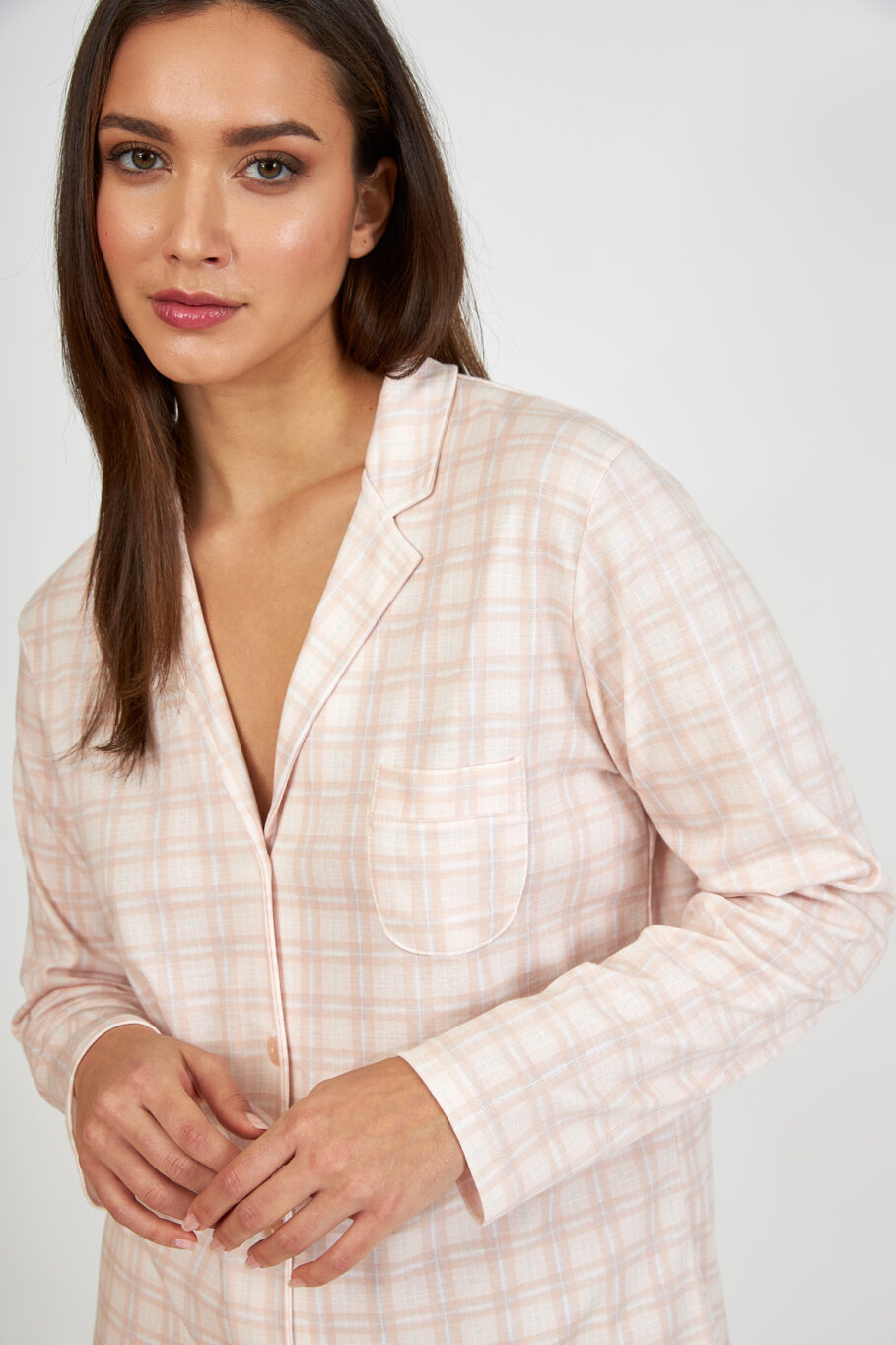 Checkered cotton nightgown jacket – Salmon