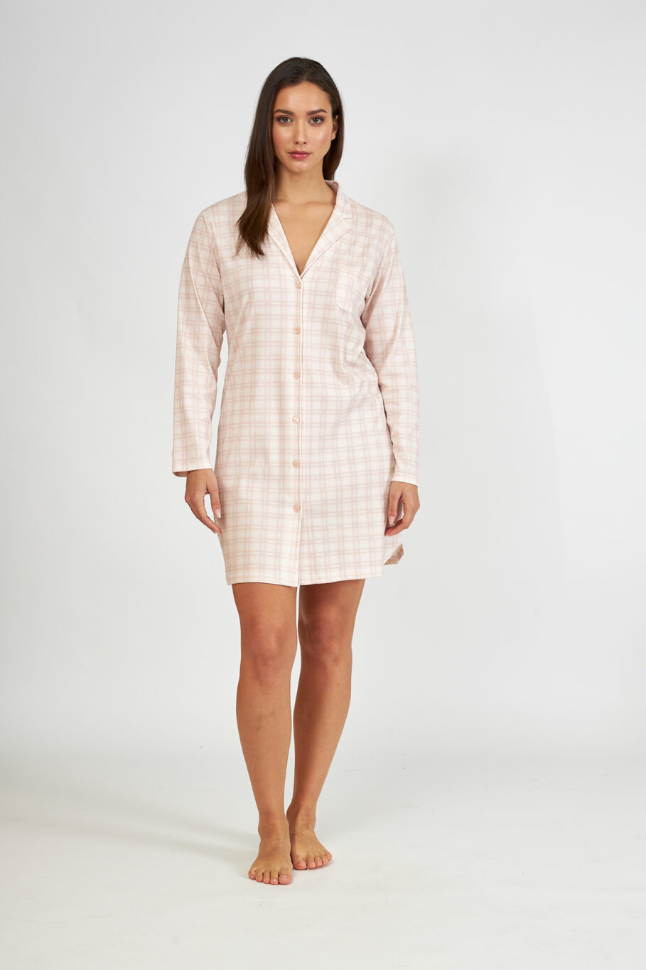 Checkered cotton nightgown jacket – Salmon