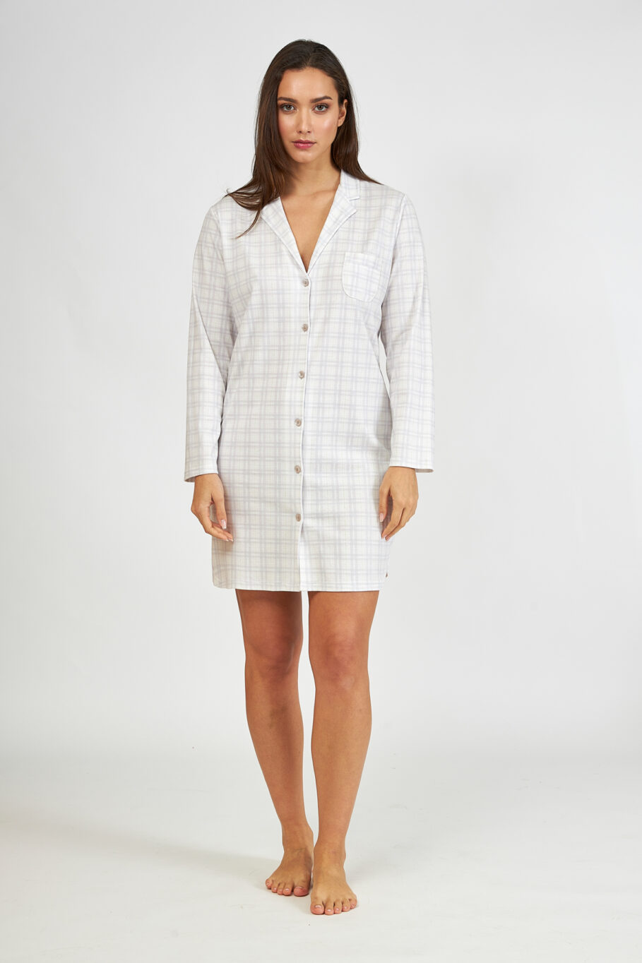 Checkered cotton nightgown jacket – Lilac