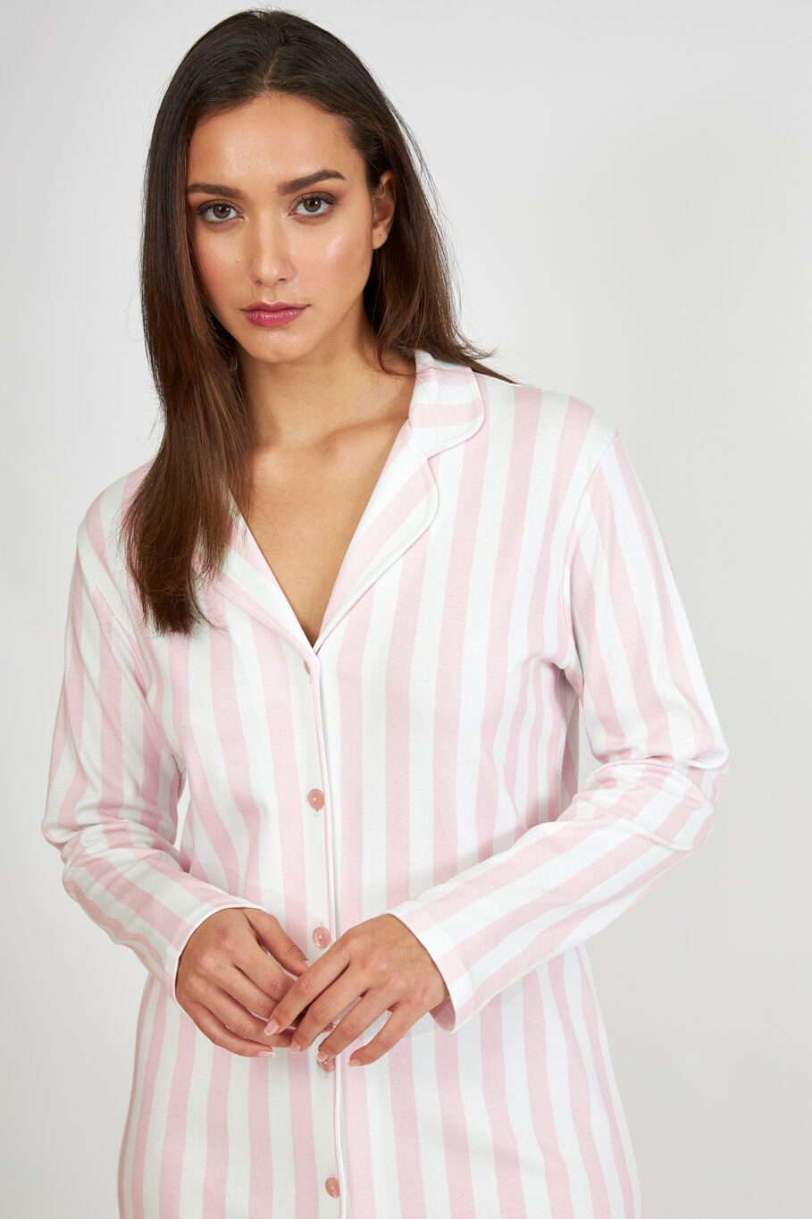 Νυχτικό Σακάκι cotton modal Ριγέ – Pink 307817