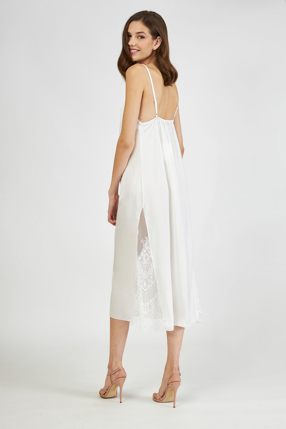 Σατέν νυχτικό midi με δαντέλα - Off white 607517