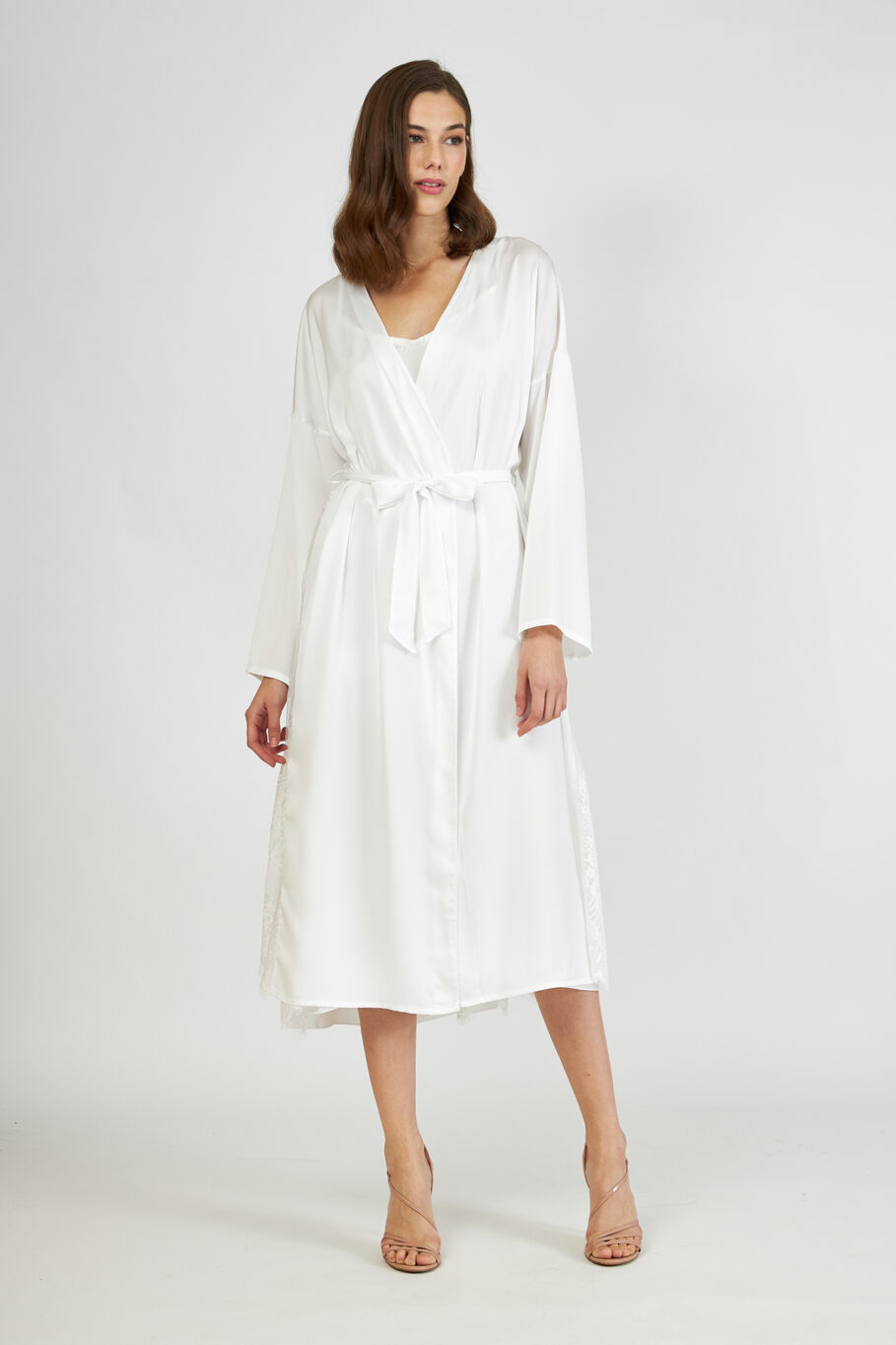 Satin Midi Robe with Lace - Off White 607518