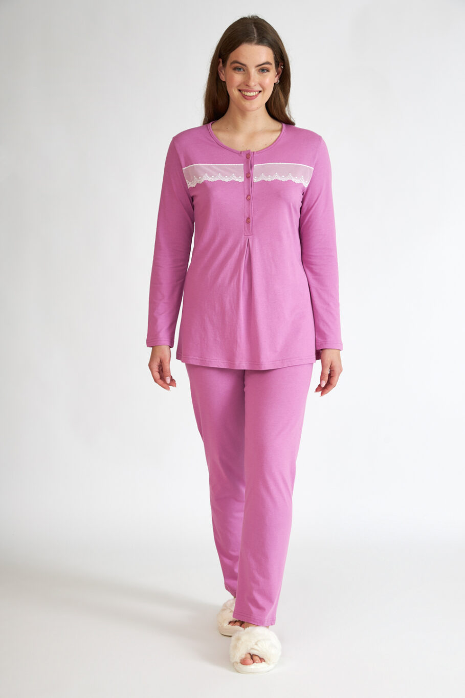 Γυναικεία Πιτζάμα με κουμπιά cotton/modal - Magenta 105904