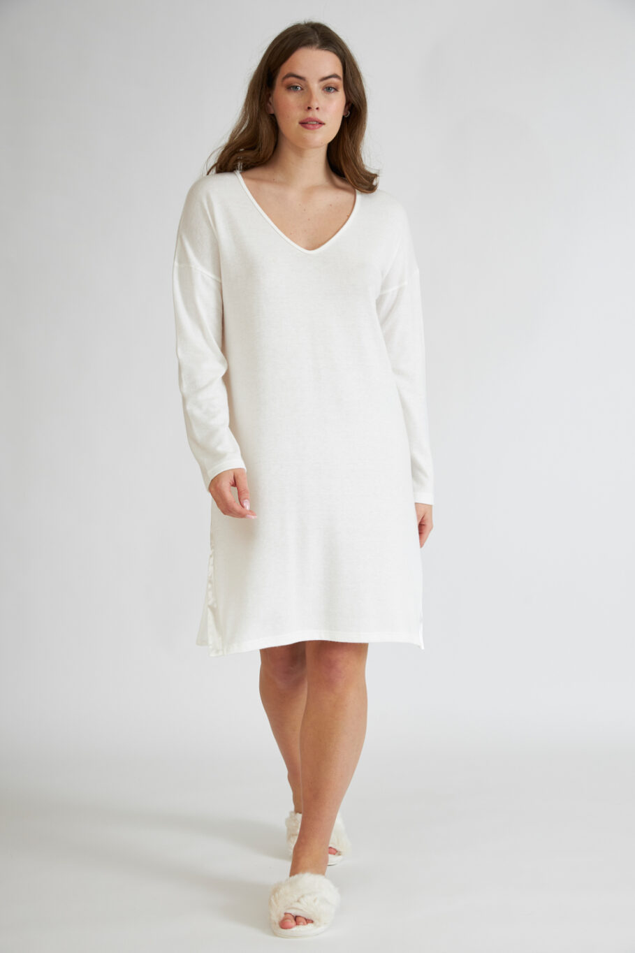 Solid Color Knit Nightgown - Off White 305810