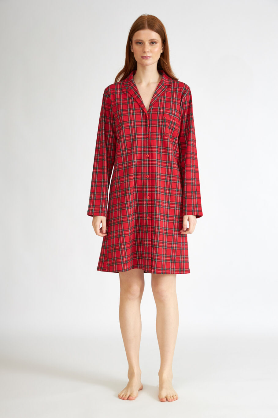 Cotton Checkered Nightgown with Buttons – 305811