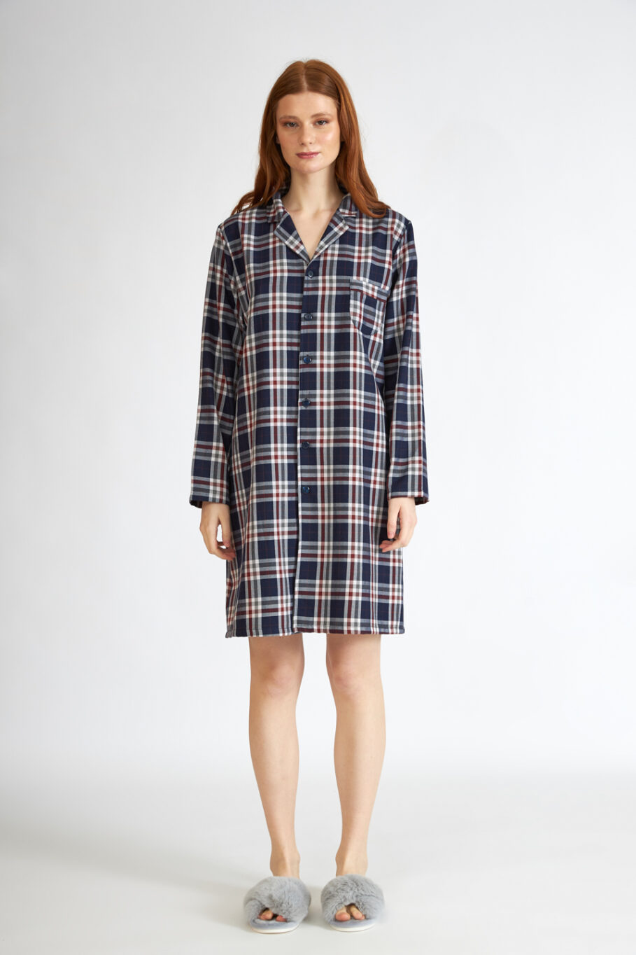 Cotton Checkered Nightgown with Buttons – 305812