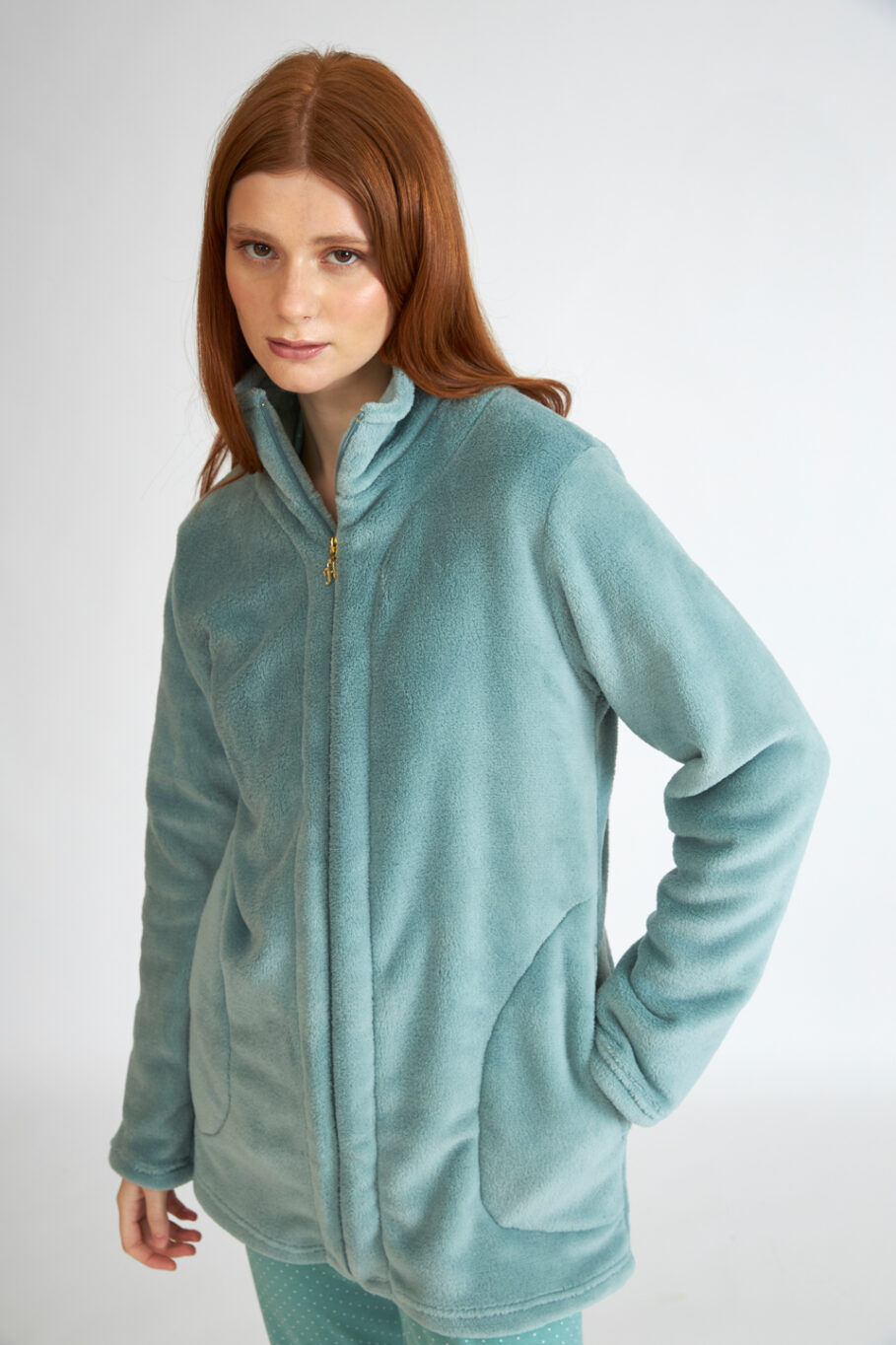 Ζακέτα fleece με κουκούλα - Mint 405710