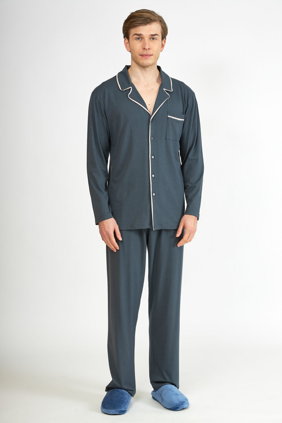 Men's Cotton Modal Solid Color Pajama Jacket - Anthracite 807306