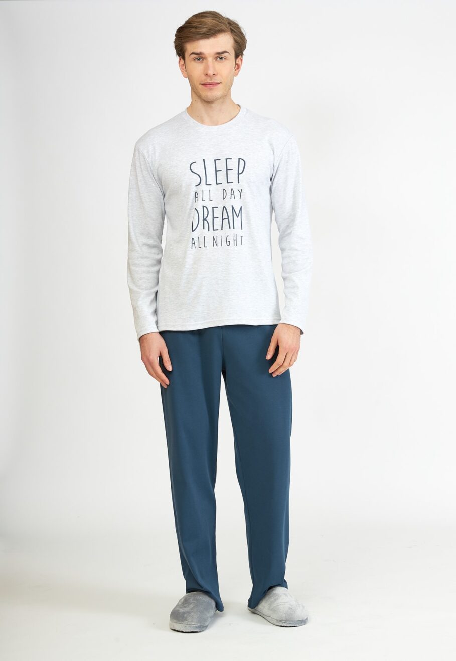 Men's Cotton SLEEP Pajama – Grey Mel/Blue 807309