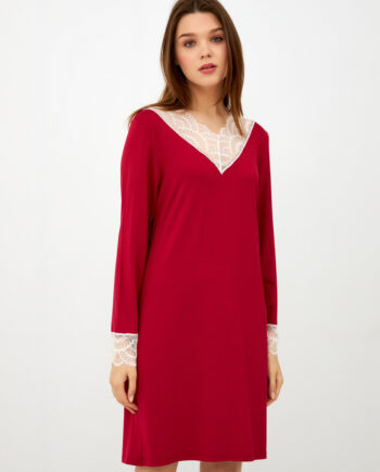 Νυχτικό μονόχρωμο viscose/elastan με Βε δαντέλα - 303805 wine