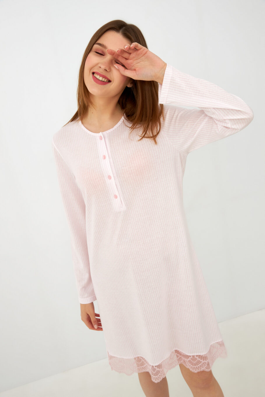 Νυχτικό Ρίγα cotton-modal με κουμπιά - Pink 303813