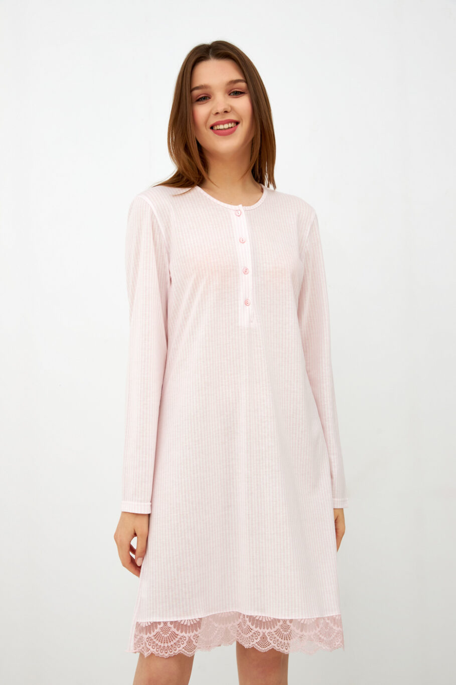 Νυχτικό Ρίγα cotton-modal με κουμπιά - Pink 303813