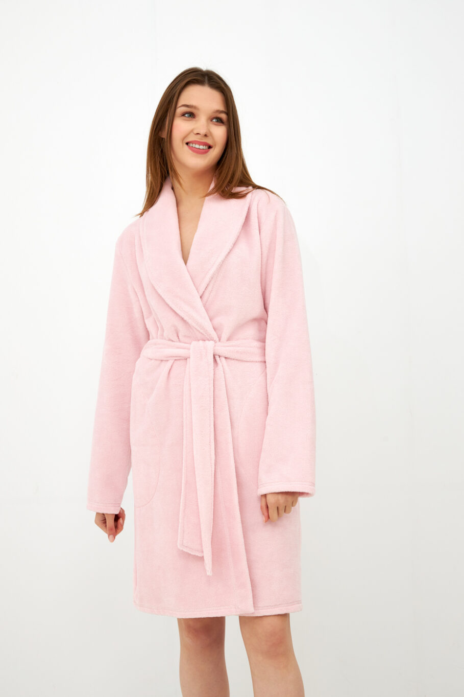 Ρόμπα μονόχρωμη Bamboo/Cotton σταυρωτή - Pink 403710