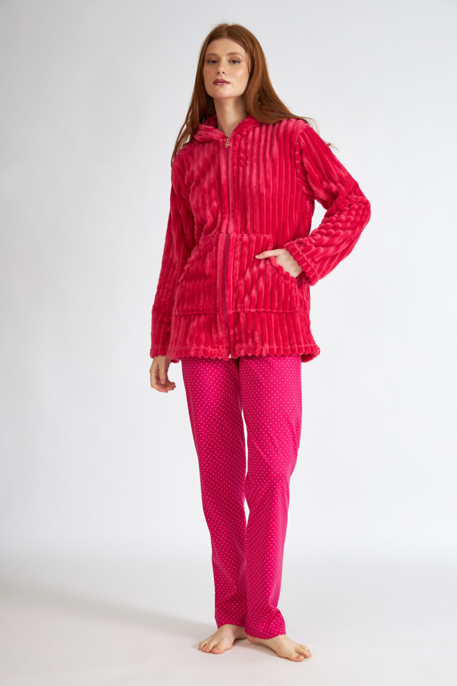 Ζακέτα fleece Ζακάρ με κουκούλα - Fuchsia 405707