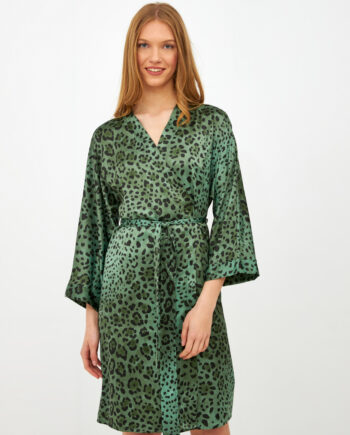 Leopard Satin Robe - Green 603507