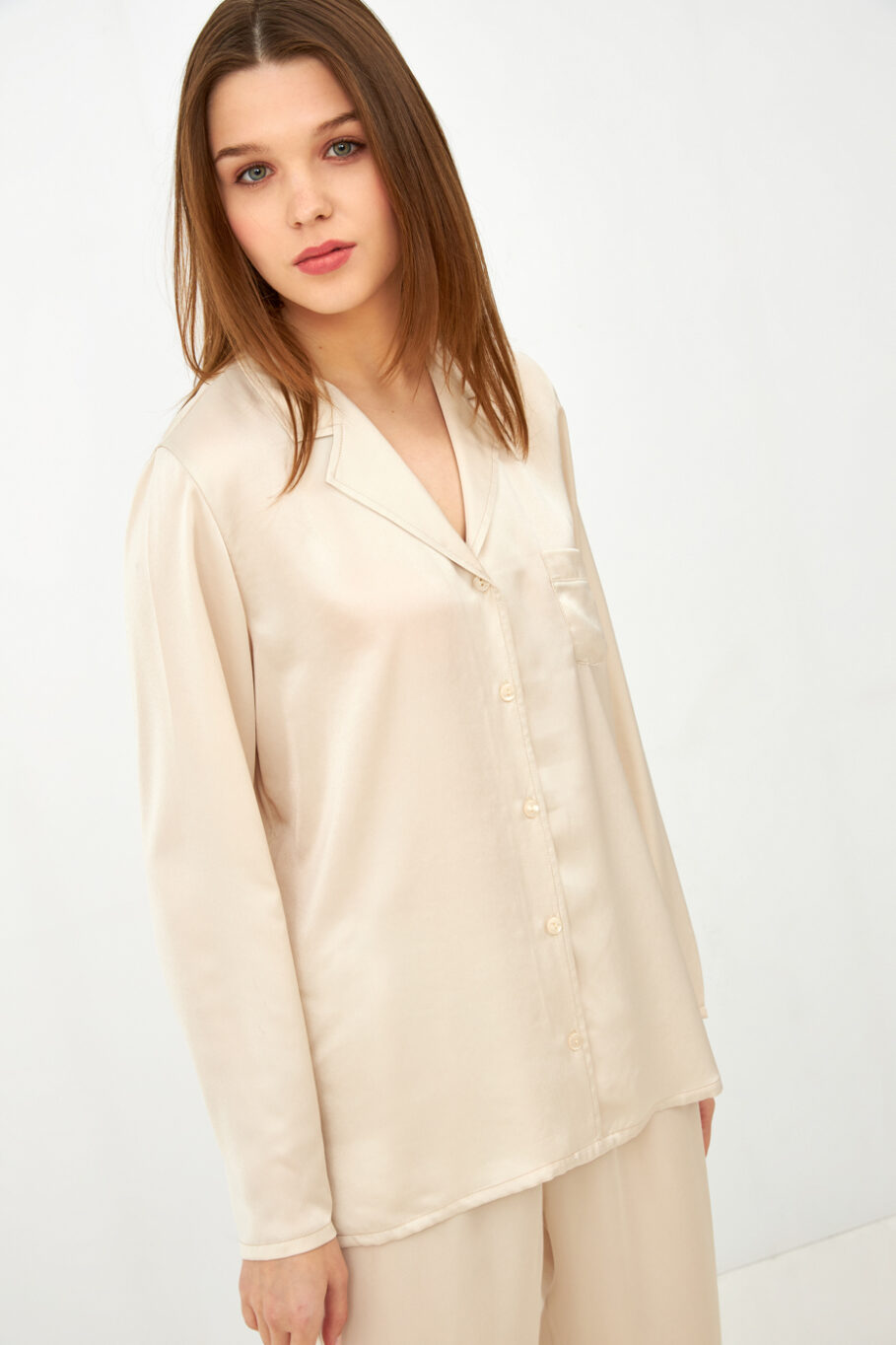 Women's Solid Color Satin Pajama - Beige 603512