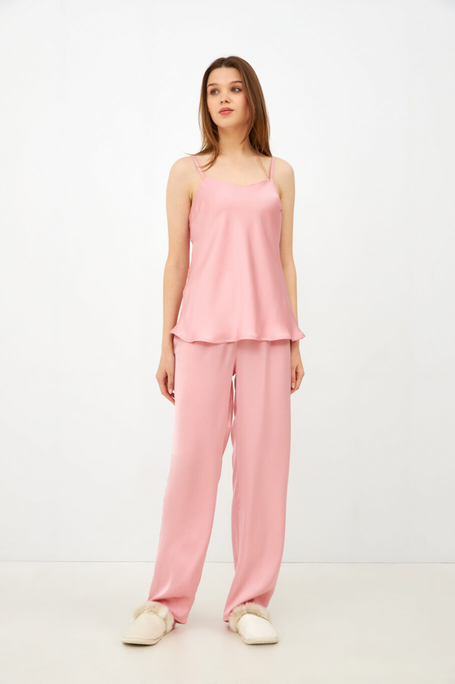 Women's Satin Solid Color Pajama with Straps – Dusty Pink 603516