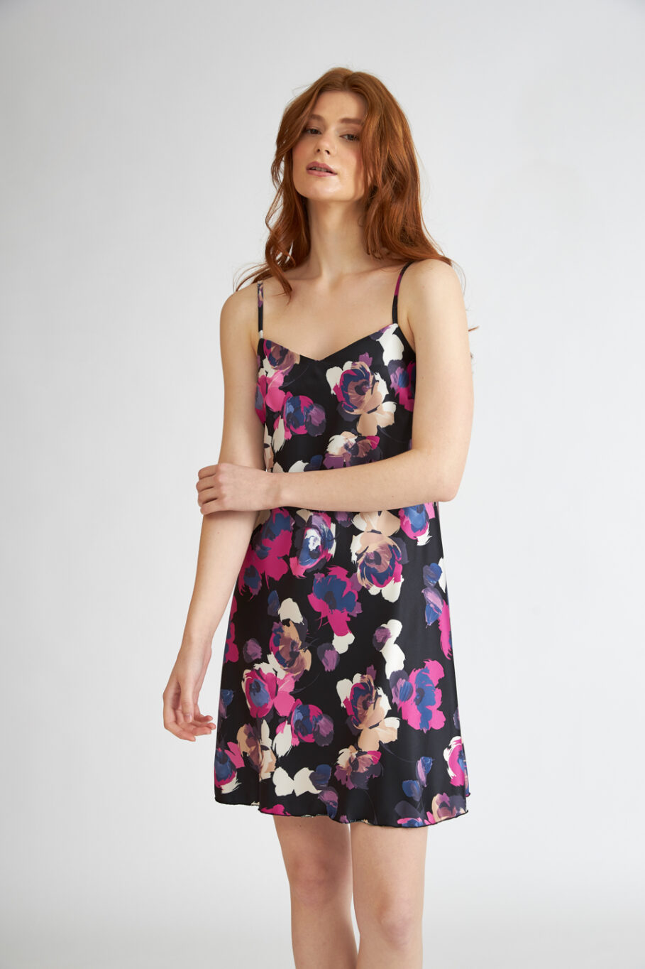 Σατέν Floral Black print Νυχτικό 605503