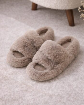 Fuzzy Double-Layer Slippers – Beige 707413