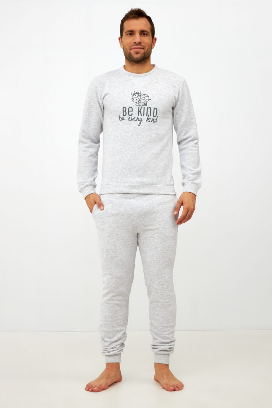 Ανδρική Πιτζάμα cotton φούτερ Be Kind - Grey mel 803312