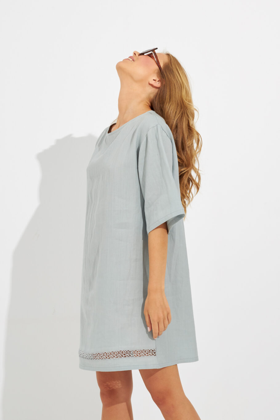 Linen Midi Dress with 3/4 Sleeves - Mint 502601