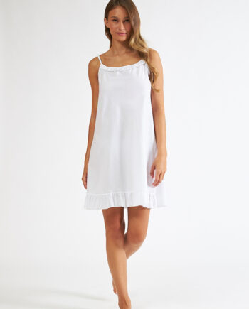 Νυχτικό Μονόχρωμο cotton ποπλίνα με ράντα - 308807 off white